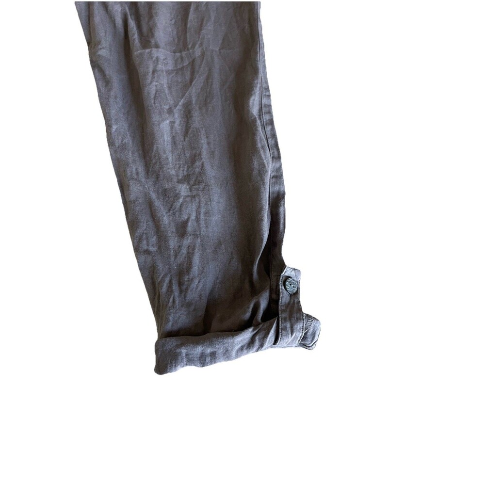 Pure Jill Garment Dyed Linen Olive Pants Size Medium Button Cuff Summer Casual - Picture 3 of 10